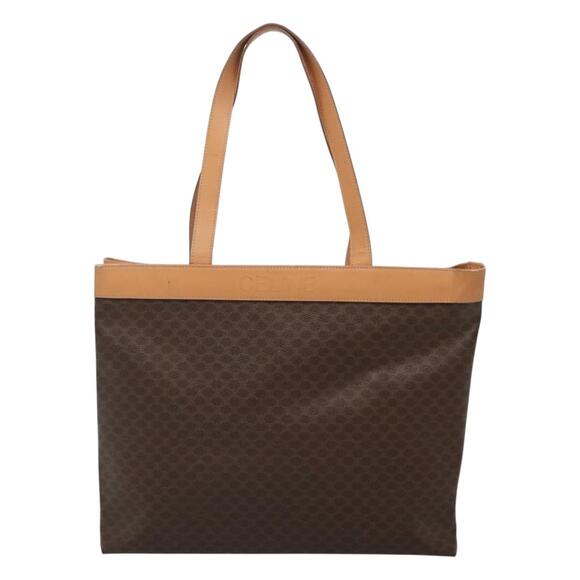 CELINE Macadam Canvas Tote Bag Pvc Leather Brown Gold - Picture 2 of 12